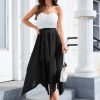 Jngrtsyjvip Fashion  Women's Lace Overlay Elastic Waist Asymmetrical High Low A Line Long Skirt