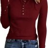 71cIKwjYVhL._AC_SL1493 Jngrtsyjvip Ribbed women’s shirts Fashion Womens Long Sleeves Ribbed Knit Tunic Shirts Scoop Neck Button Down Tops Casual Henley Tee Shirt Slim Fit Blouses