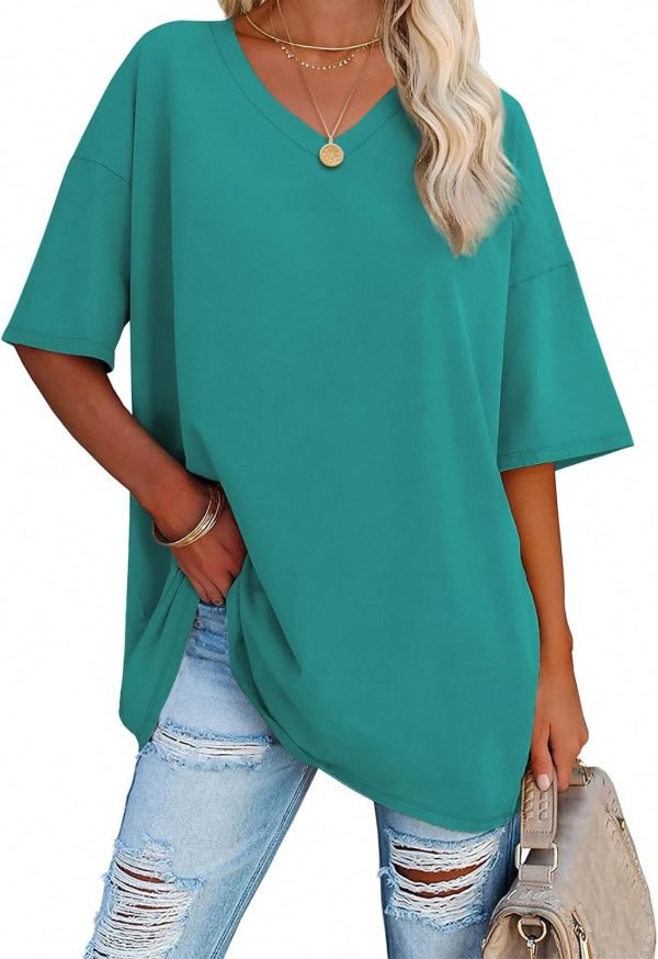 Jngrtsyjvip Fashion   Womens Oversized T Shirts V Neck Tees Half Sleeve Cozy Comfy Tunic 2024 Y2K Tops Casual