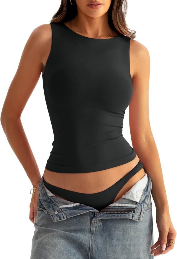 71d3pHo-cpL._AC_SL1500 Jngrtsyjvip Fashion Womens Boat Neck Seamless Tank Tops Sleeveless Double Layering Shirts Basic Going Out Tops Summer Outfits