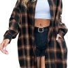 Jngrtsyjvip Fashion   Women's Button Down Flannel Shirts Plaid Shacket Long Sleeve Collared Long Jacket Coats