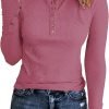 71dwFn7wuDL._AC_SL1493 Jngrtsyjvip Ribbed women’s shirts Fashion Womens Long Sleeves Ribbed Knit Tunic Shirts Scoop Neck Button Down Tops Casual Henley Tee Shirt Slim Fit Blouses