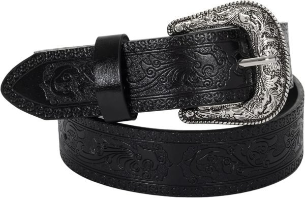 Jngrtsyjvip Fashion  Adjustable-Vintage-Western-Cowboy-Belt Women Men - Cowboy-Style Engraved-Buckle Belt for Jeans Pants Dresses