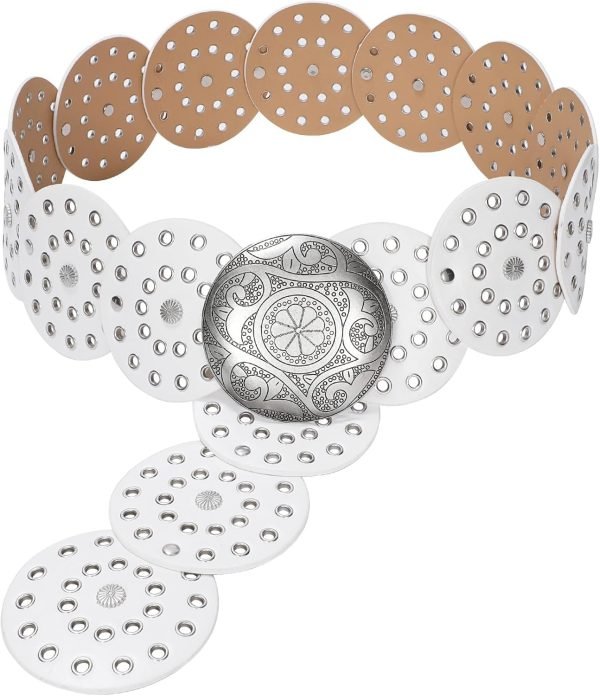 71f2jWdsghL._AC_SL1500 Jngrtsyjvip Fashion Western Belts for Women Wide Hollow Disc Leather Belt Cowgirl Waist Belt for Jeans Dresses with Metal Buckle