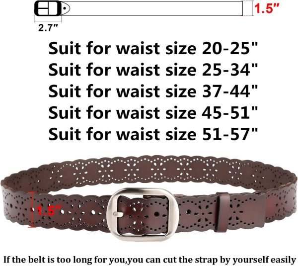 Jngrtsyjvip Fashion  Women’s Hollow Flower Leather Belt for Jeans Pants Wide Belt for Ladies