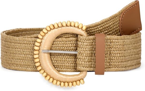 Jngrtsyjvip Fashion  Elastic Belt for Women Stretchy Belts for Dress Fashion Boho Belt Rattan Waist Belt Raffia Ladies Belt