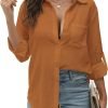 Jngrtsyjvip Fashion Womens Button Down Shirts Long/Roll Up Sleeve cotton and linen women's shirt Collared Work Blouses Oversized Loose Tops with Pocket