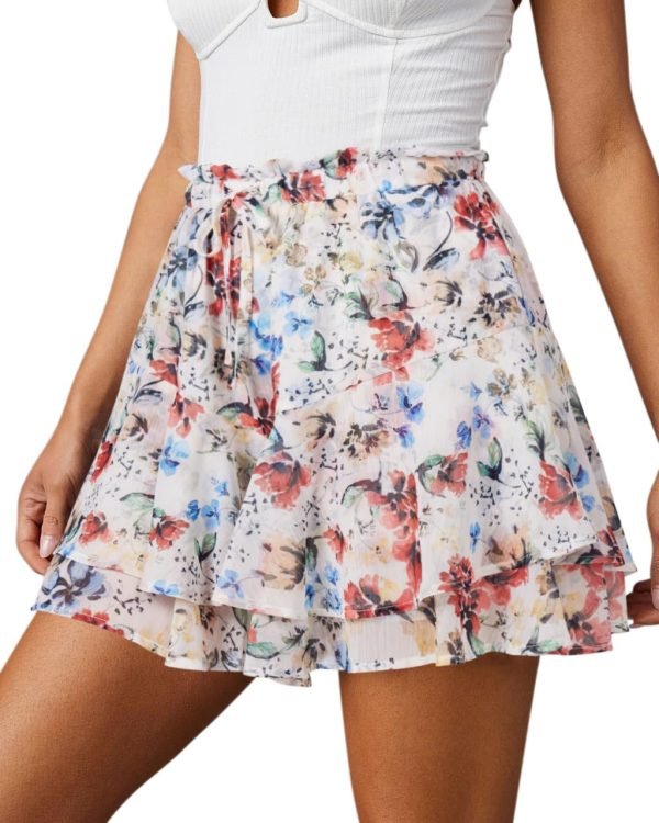 Jngrtsyjvip Fashion Shorts for Women Casual Boho Floral Skorts Ruffle Mini Skirts Running Tennis Butterfly Shorts Chiffon Shorts