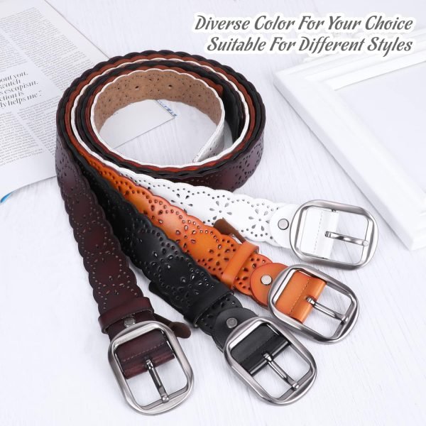 Jngrtsyjvip Fashion  Women’s Hollow Flower Leather Belt for Jeans Pants Wide Belt for Ladies