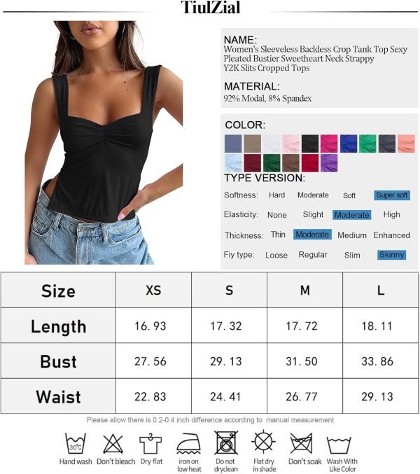 Jngrtsyjvip Fashion Women's Sleeveless Backless Going Out Crop Tank Top Sexy Pleated Sweetheart Neck Strappy Y2K Slits Cropped Tops