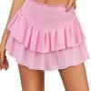 Jngrtsyjvip Fashion  Women's High Waist Ruffle Flowy Mini Skirts Stretchy Lined Layered Pleated Casual Beach Short Skirt
