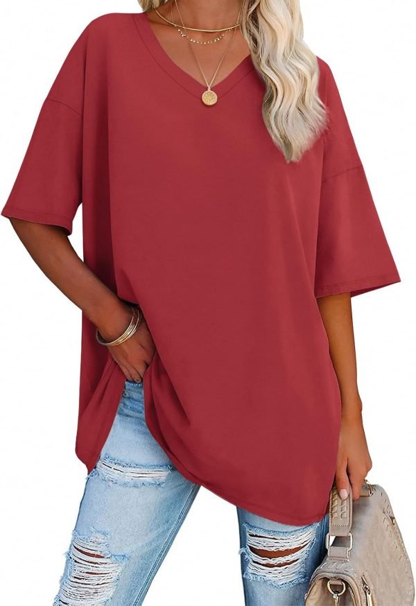 Jngrtsyjvip Fashion   Womens Oversized T Shirts V Neck Tees Half Sleeve Cozy Comfy Tunic 2024 Y2K Tops Casual