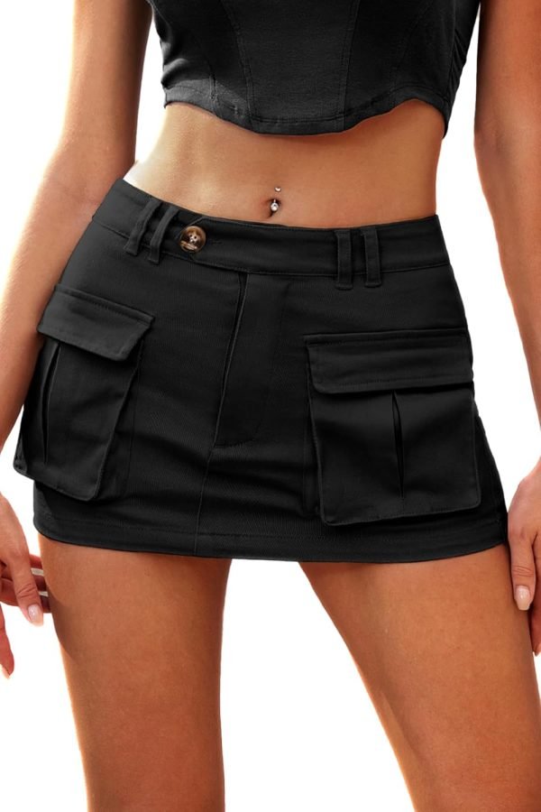 71jQ9vYC2YL._AC_SL1500 Jngrtsyjvip Fashion Women's Low Waist Mini Cargo Skirt Y2K, High-Stretch Bodycon Button Denim Skirt with Pockets