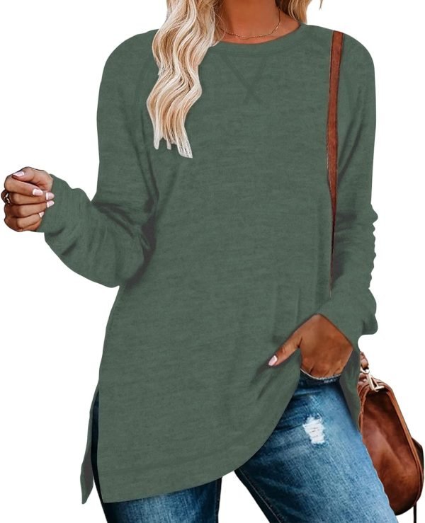Jngrtsyjvip Fashion  Womens Casual Long Sleeve T Shirts Casual Blouses Trendy Tops Side Split Tunics