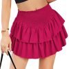 Jngrtsyjvip Fashion  Women's High Waist Ruffle Flowy Mini Skirts Stretchy Lined Layered Pleated Casual Beach Short Skirt