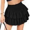 Jngrtsyjvip Fashion  Women's High Waist Ruffle Flowy Mini Skirts Stretchy Lined Layered Pleated Casual Beach Short Skirt