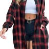 Jngrtsyjvip Fashion   Women's Button Down Flannel Shirts Plaid Shacket Long Sleeve Collared Long Jacket Coats