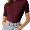 Jngrtsyjvip Fashion Women's Casual Basic Mock Neck Short Sleeve Rib Knit Tee Top