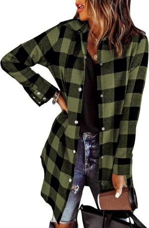 71kmUoTUiDL._AC_SL1500 Jngrtsyjvip Fashion Flannel for Women 2024 Fall Fashion Long Sleeve Plaid Button Down Shirts Shacket Blouse Top with Pockets
