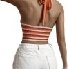 Jngrtsyjvip Fashion Women's Striped Colorblock Tie Backless V Neck Knitted Crop Halter Top