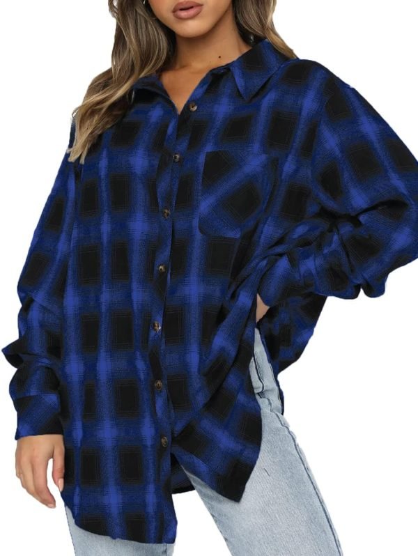 Jngrtsyjvip Fashion   Womens Button Down Flannel Shirts Long Sleeve Plaid Shackets Business Casual Blouse Top