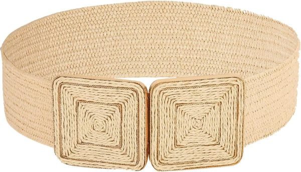 Jngrtsyjvip Fashion  Women's Symmetrical Buckle Straw Belts Wide Belt Elastic Waistband