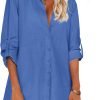 Jngrtsyjvip Fashion   Women Boyfriend Shirts Button Down Long Sleeve Blouse Cuffed Sleeve Collared Shirt
