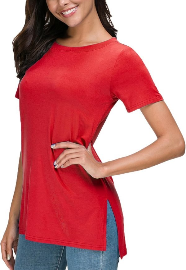 Jngrtsyjvip Fashion  Shirts Summer Women Casual Short Sleeve Tops T-Shirts Tees with Side Split