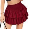 Jngrtsyjvip Fashion  Women's High Waist Ruffle Flowy Mini Skirts Stretchy Lined Layered Pleated Casual Beach Short Skirt