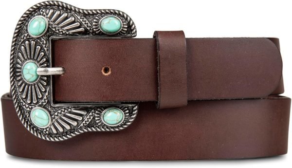 Jngrtsyjvip Fashion  Women's Western Style Fashion Leather Belt with Metal Buckle