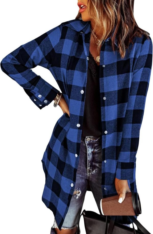 Jngrtsyjvip Fashion   Flannel for Women 2024 Fall Fashion Long Sleeve Plaid Button Down Shirts Shacket Blouse Top with Pockets