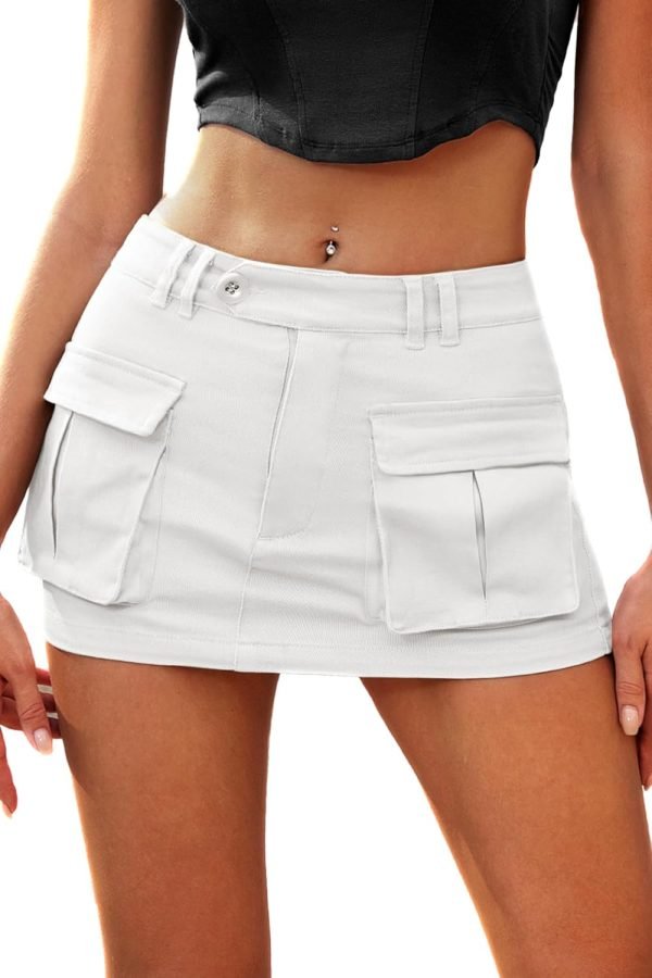 71myGVNFvWL._AC_SL1500 Jngrtsyjvip Fashion Women's Low Waist Mini Cargo Skirt Y2K, High-Stretch Bodycon Button Denim Skirt with Pockets