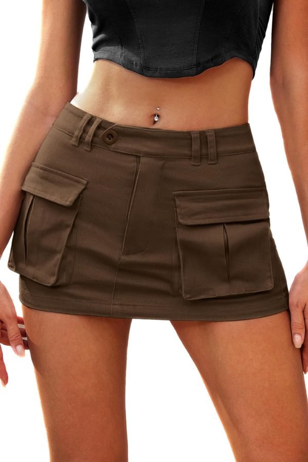 71nGFBHymCL._AC_SL1500 Jngrtsyjvip Fashion Women's Low Waist Mini Cargo Skirt Y2K, High-Stretch Bodycon Button Denim Skirt with Pockets