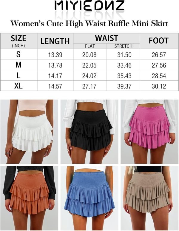 Jngrtsyjvip FashionWomen's Cute High Waist Ruffle Mini Skirt Layered Ruffle Hem Flared Flowy Casual Swing Beach Mini Short Skirt