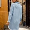 Jngrtsyjvip Fashion   Women Denim Shirt Dresses Long Sleeve Distressed Jean Dress Button Down Casual Tunic Top