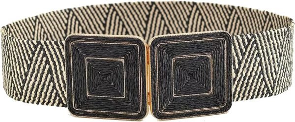 Jngrtsyjvip Fashion  Women's Symmetrical Buckle Straw Belts Wide Belt Elastic Waistband