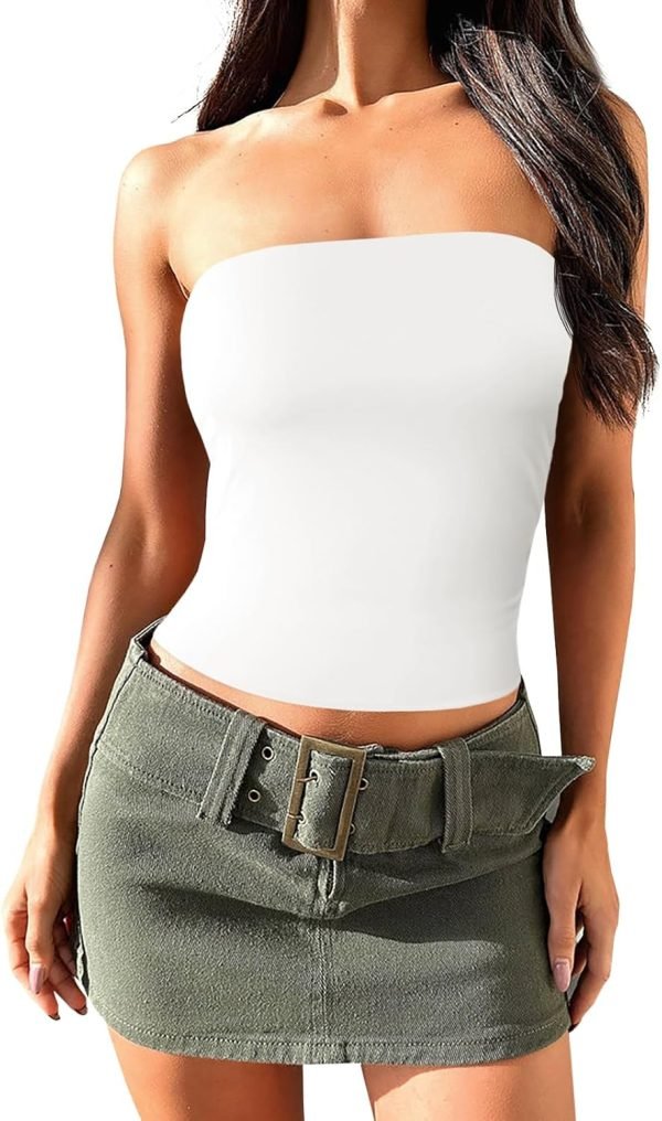 71p8HZ3GnrL._AC_SL1500 Jngrtsyjvip Fashion Womens Summer Tube Tops Strapless No Pad Clubwear Y2K Going Out Stretchy Basic Casual Cami Tops