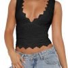 Jngrtsyjvip Fashion Womens Sexy V-Neck Sleeveless Double Lined Going Out Y2K Trendy Lace Cropped Tank Tops