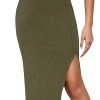 Jngrtsyjvip Fashion  Women's High Waist Slit Hem Rib Knit Midi Bodycon Skirt