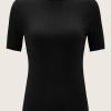 Jngrtsyjvip Fashion Women's Casual Basic Mock Neck Short Sleeve Rib Knit Tee Top