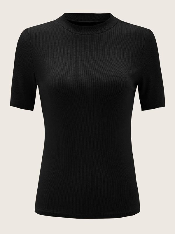Jngrtsyjvip Fashion Women's Casual Basic Mock Neck Short Sleeve Rib Knit Tee Top