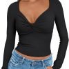 71q2zK-vUAL._AC_SL1500 Jngrtsyjvip Fashion Womens Twisted Knot Long Sleeve T Shirts V Neck Basic Tee Cute Slim Tight Going Out Y2k Crop Fall Fashion Tops