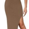 Jngrtsyjvip Fashion  Women's High Waist Slit Hem Rib Knit Midi Bodycon Skirt