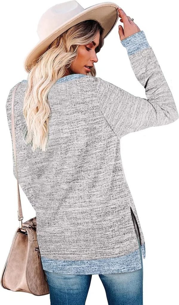 71qmGy9lMOL._AC_SL1500 Jngrtsyjvip Fashion Womens Crewneck Pullovers Color Block Long Sleeve Side Split Tunic Tops