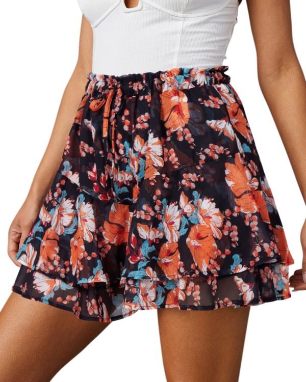 Jngrtsyjvip Fashion Shorts for Women Casual Boho Floral Skorts Ruffle Mini Skirts Running Tennis Butterfly Shorts Chiffon Shorts