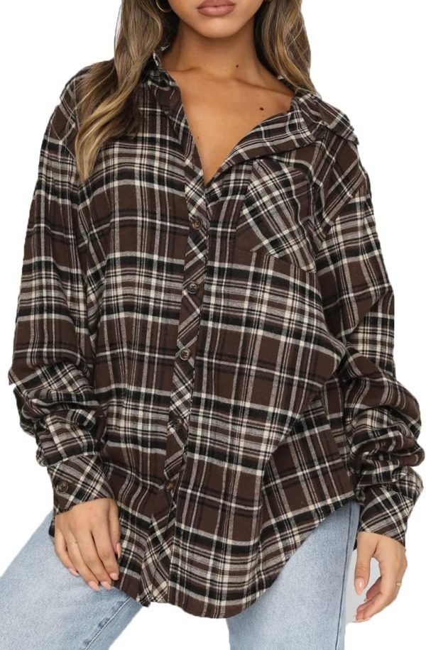 Jngrtsyjvip Fashion   Womens Button Down Flannel Shirts Long Sleeve Plaid Shackets Business Casual Blouse Top