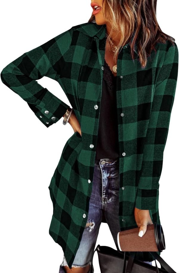 Jngrtsyjvip Fashion   Flannel for Women 2024 Fall Fashion Long Sleeve Plaid Button Down Shirts Shacket Blouse Top with Pockets