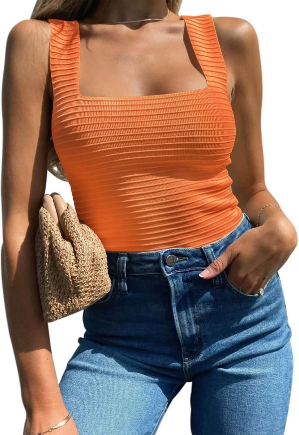 Jngrtsyjvip Fashion Womens Ribbed Tank Tops 2024 Summer Sleeveless Square Neck Shirts Casual Slim Fitted Knit Shirts
