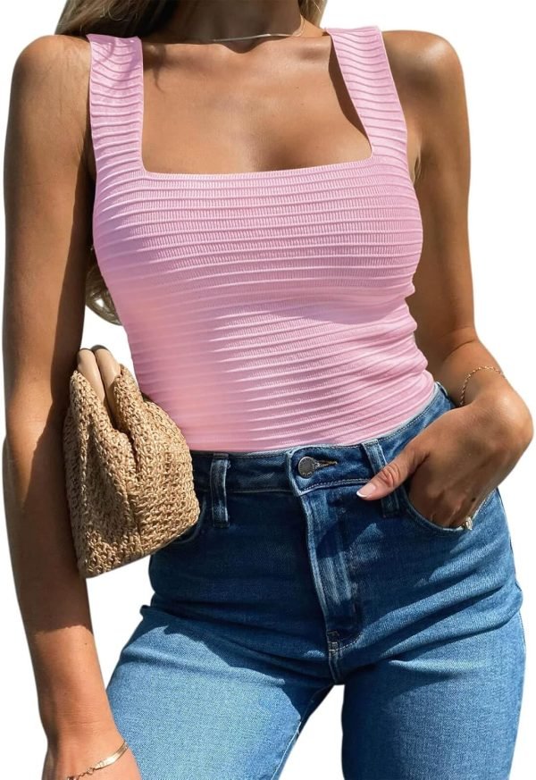 Jngrtsyjvip Fashion Womens Ribbed Tank Tops 2024 Summer Sleeveless Square Neck Shirts Casual Slim Fitted Knit Shirts