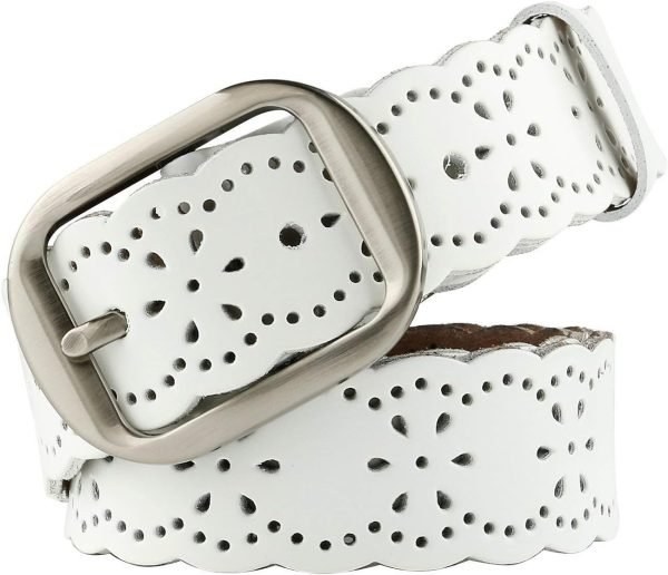 Jngrtsyjvip Fashion  Women’s Hollow Flower Leather Belt for Jeans Pants Wide Belt for Ladies